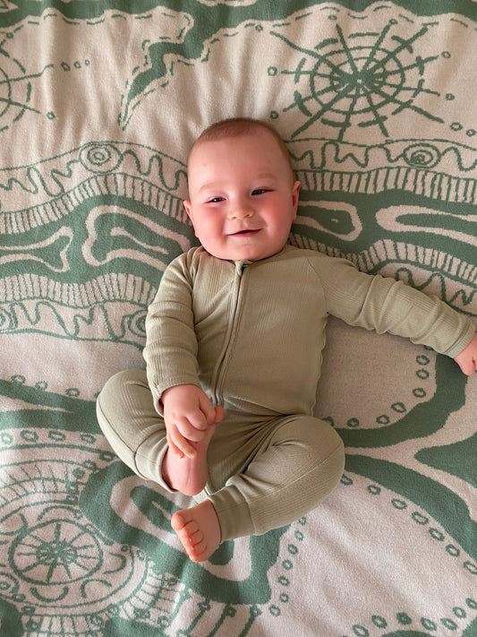 Merino Wool 'Wallawar' Baby Blanket - Green + Panna