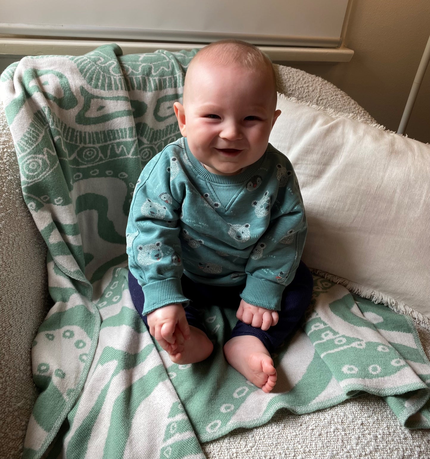 Merino Wool 'Wallawar' Baby Blanket - Green + Panna