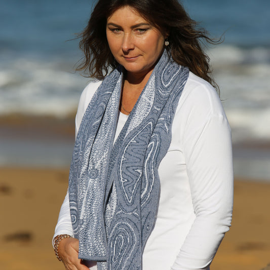 Scarf - Ancient Existence - Denim + Panna